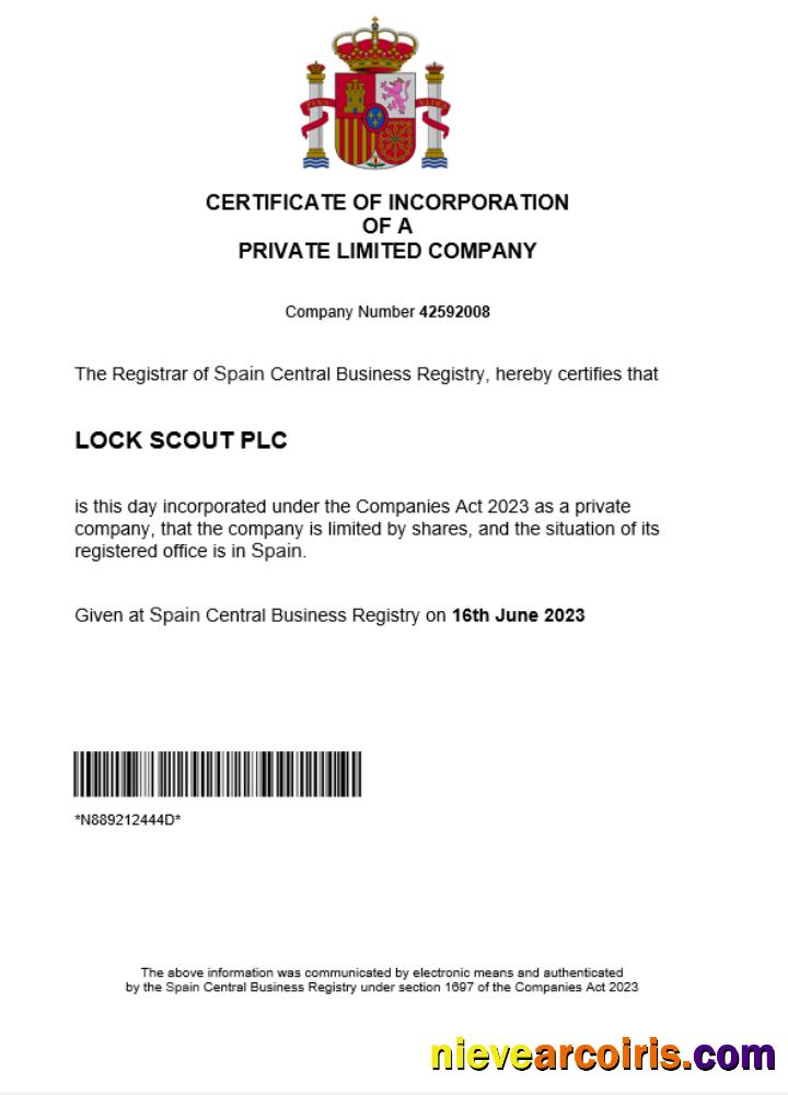 Spain business registration certificate